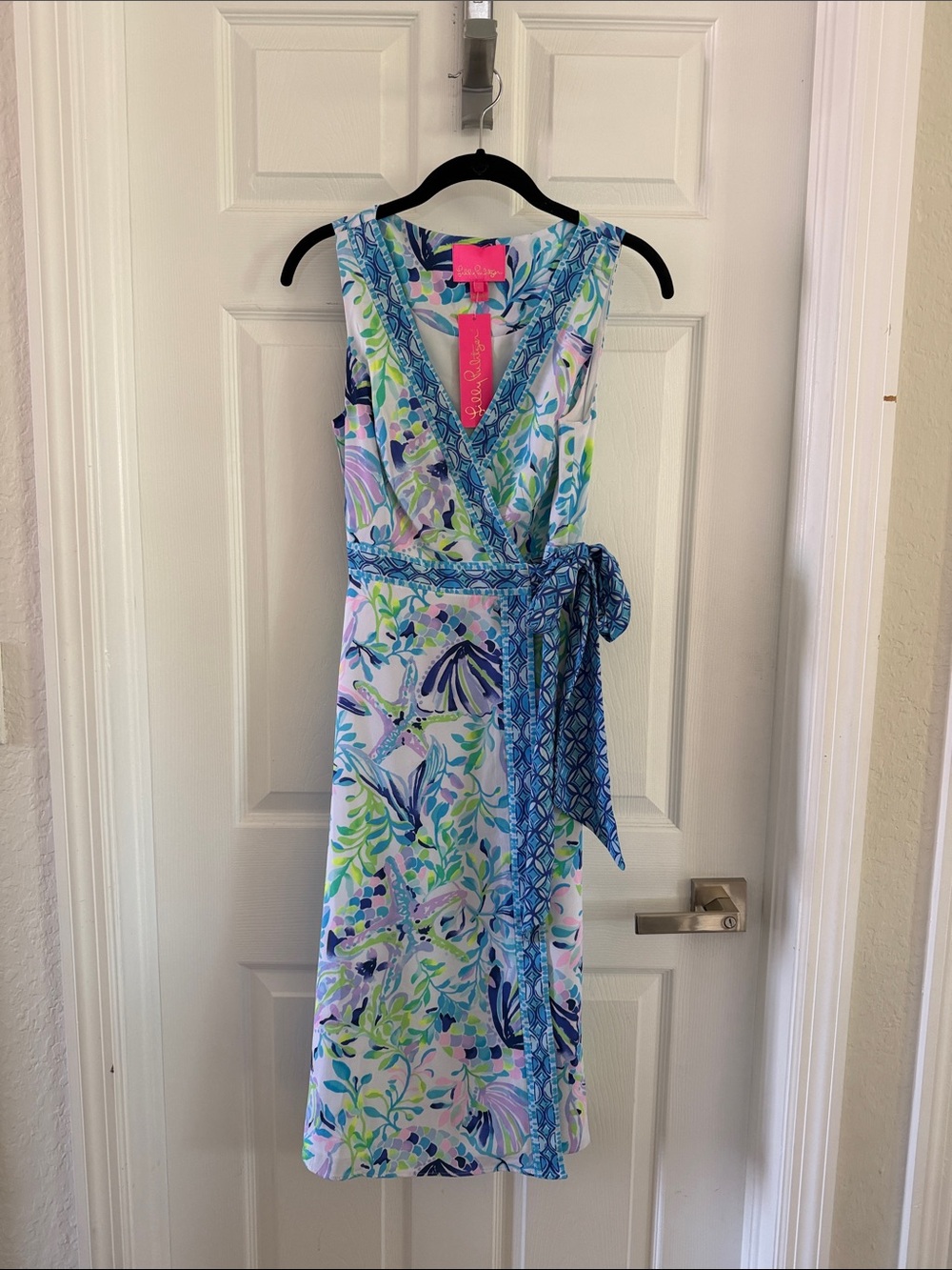 Lilly Pulitzer Blue, Green & Pink Floral Wrap Midi Dress
